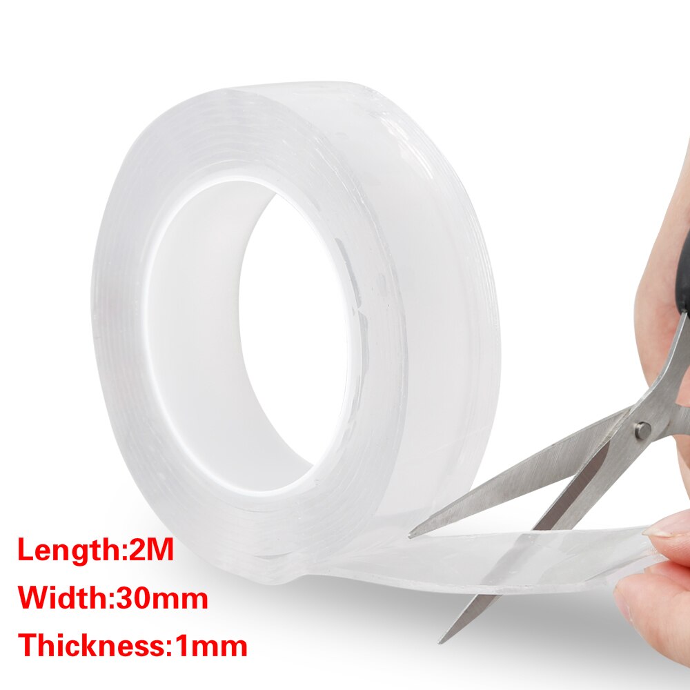 1/2/3/5m Reusable Double Side Adhesive Nano Traceless Double-sided Tape Removable Sticker Adhesive Scotch Loop Glue Gadget: 2Mx3cmx1mm