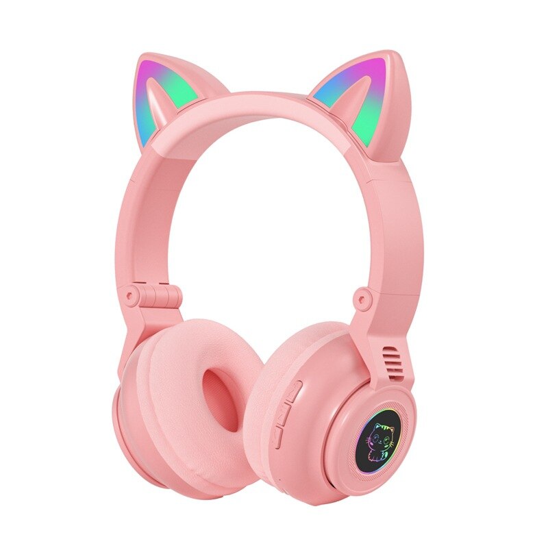 Head Wireless Headset Cat Ear Bluetooth 5.0 Headphones RGB 3.5mm Audio Jack Foldable Earphone For Cell Phone Tablet PC Laptop: 04 pink