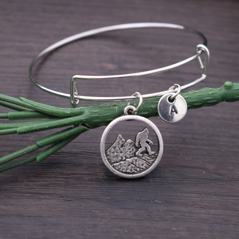 Bigfoot Mountain Bracelet with Letter Pendant Sasquatch Jewelry
