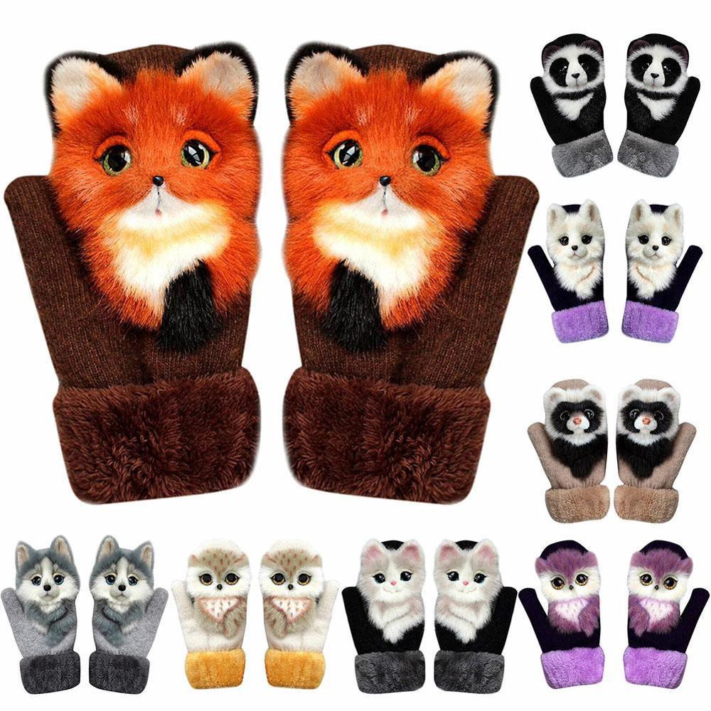 Animal Cat Dog Panda Racoon Kid Winter Warm Soft Princess Girl Mittens Full Long Gloves Fingers Cute L3E8