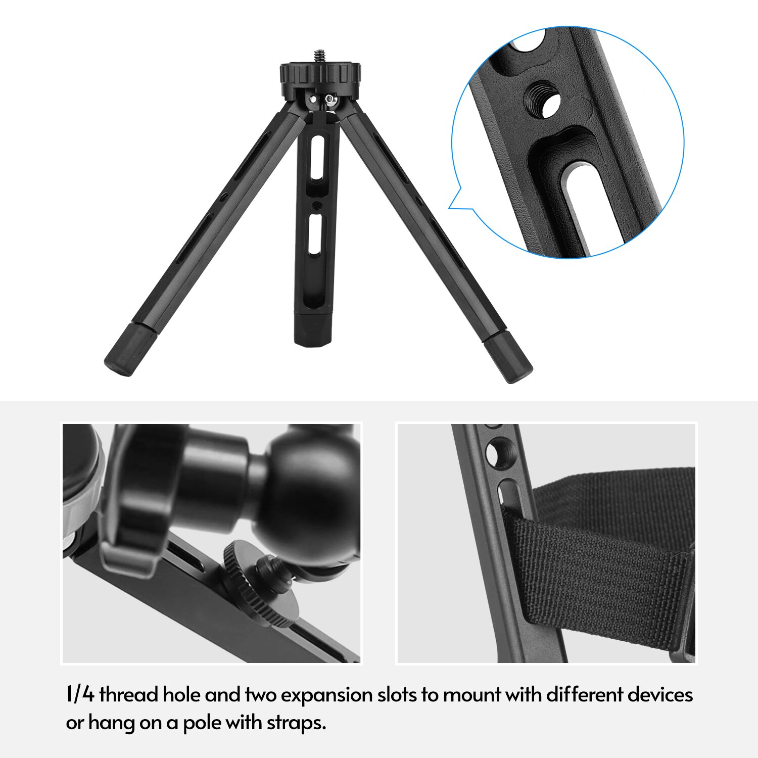Treppiede pieghevole da tavolo in lega di alluminio con gamba 1/4 con attacco a vite per stabilizzatore di luce a LED per Smartphone con fotocamera DSLR