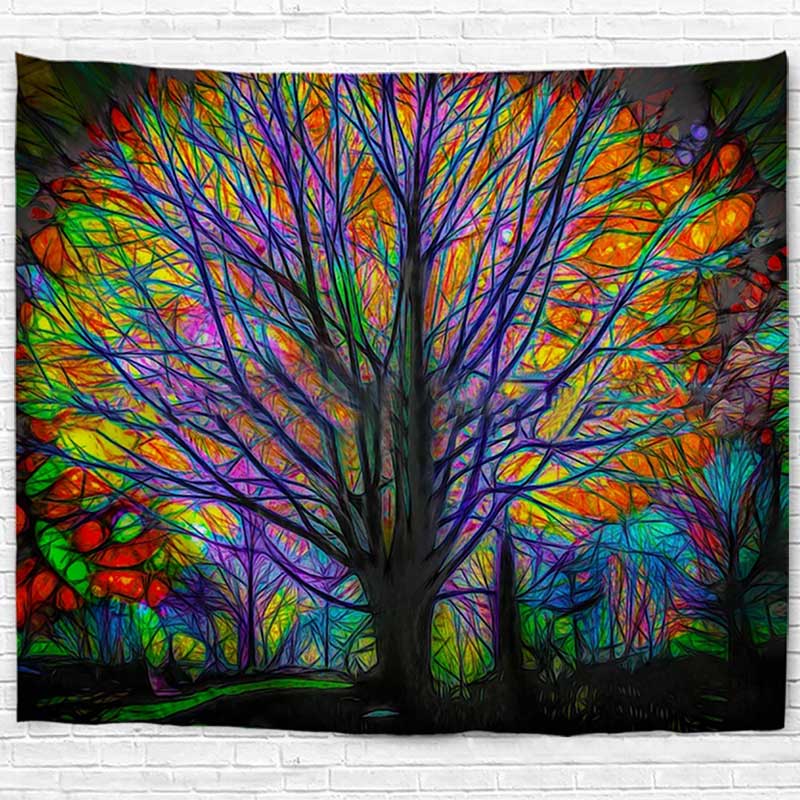 Tree Wall Hangings Psychedelic Forest with Birds Wall Tapestry Bohemian Mandala Perfect Decorations Bedroom Living Room Dorm