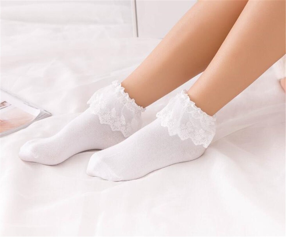 1 paire de chaussettes courtes Style Lolita japonaise pour femmes, jolies chaussettes en dentelle, plusieurs couleurs, en coton: white