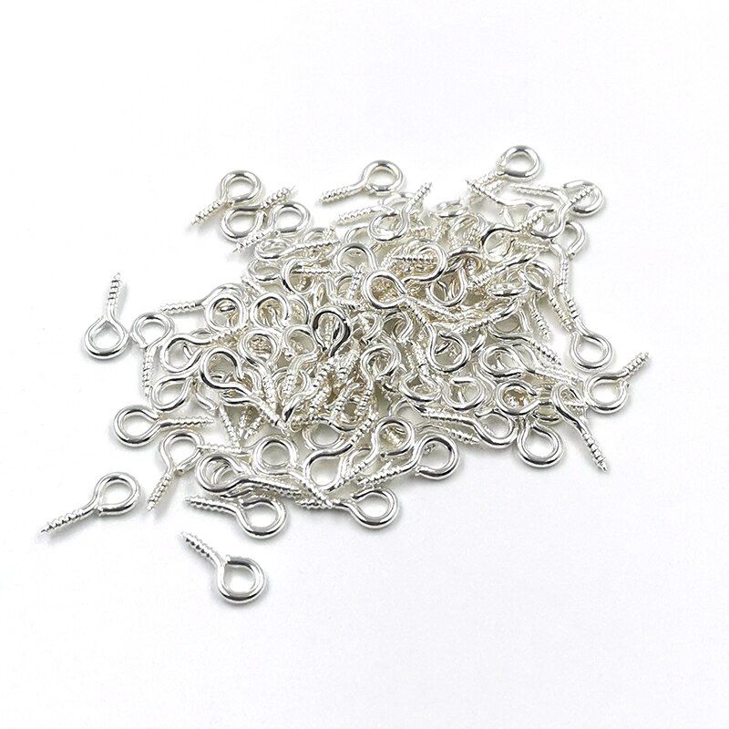 Mini épingles à vis pour la fabrication de bijoux, 100 – 200 pièces/lot, perles, crochets filetés, œillets, fermoirs, fournitures de bricolage: Silver / 6x13mm 100Pcs