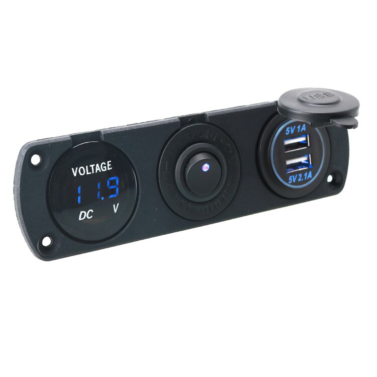 DIY Dual USB Charger 3.1A Voltmeter ON-OFF Toggle Switch Three Functions Panel for Car Boat Marine Truck Camper: Blue