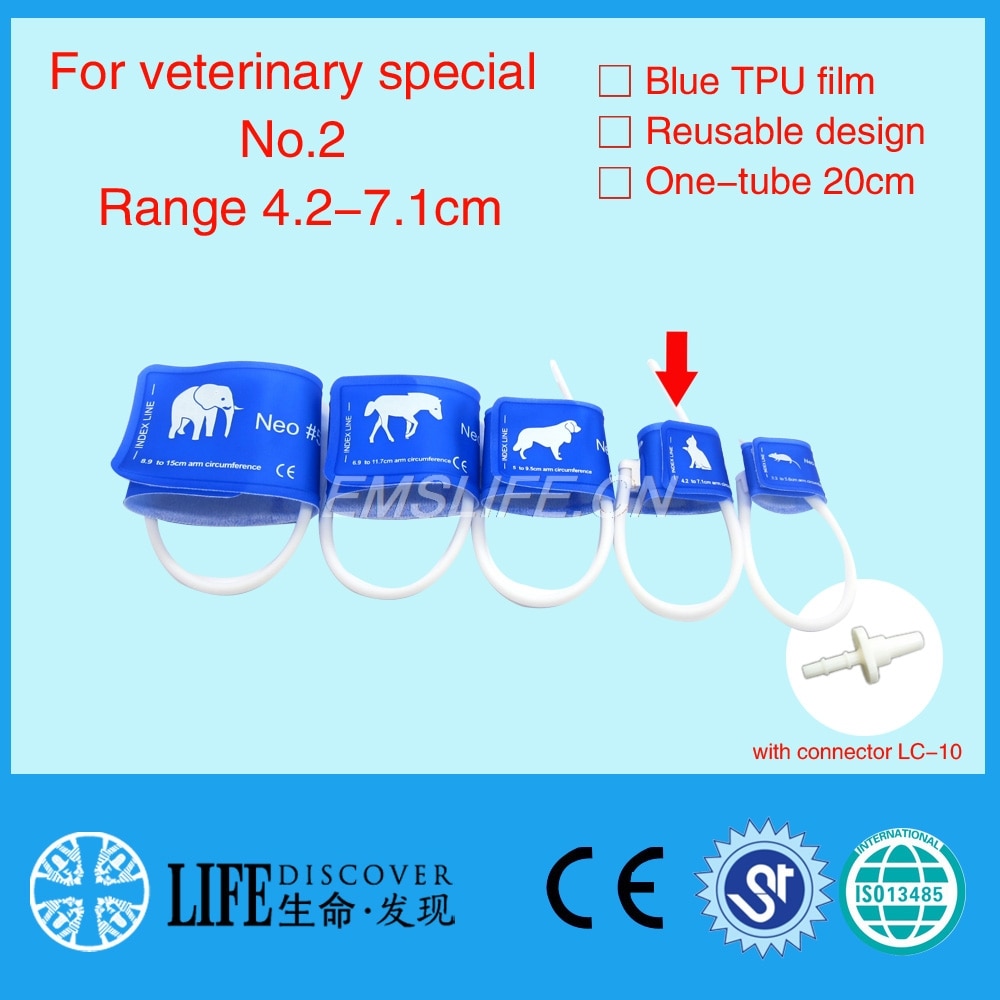 Veterinaire Speciale Bloeddrukmanchet Van Patiënt Monitor Voor Kleine Dieren Met Enkele Buis No.2 Met Connector LC-10