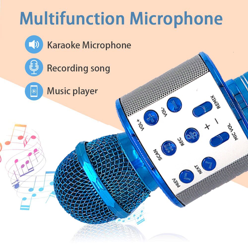 Bluetooth Handheld Karaoke Speaker Player Machine for Kids Adults Home KTV Party for Android/Iphone/Ipad/Pc Girl Boy (Blue)