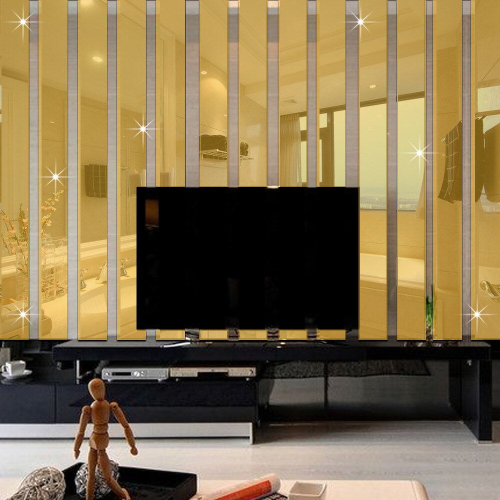 Funlife (tm )10 stk lang rektangel bar spejl væg klistermærke, aftagelig boligindretning, moderne akryl væg kant klistermærke tv baggrund