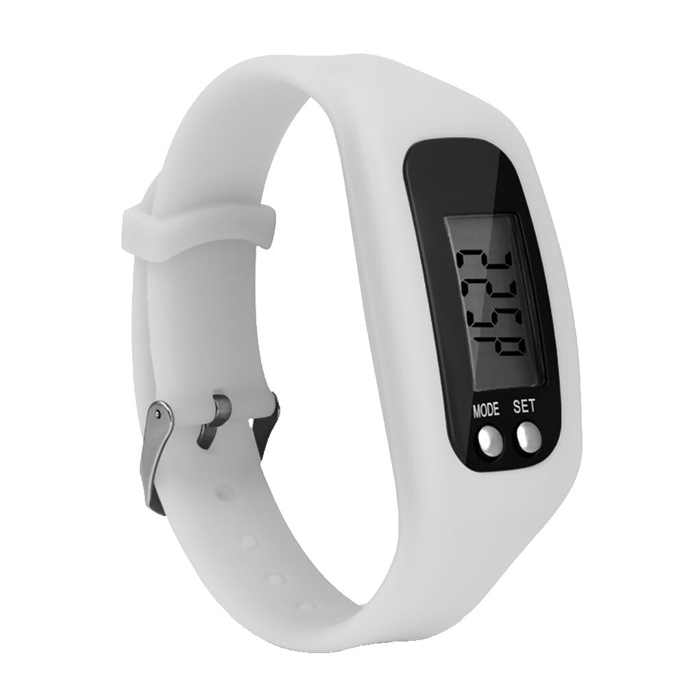 Sport Running Siliconen Stappenteller Calorie Stappenteller Digitale Horloge Armband: WHITE