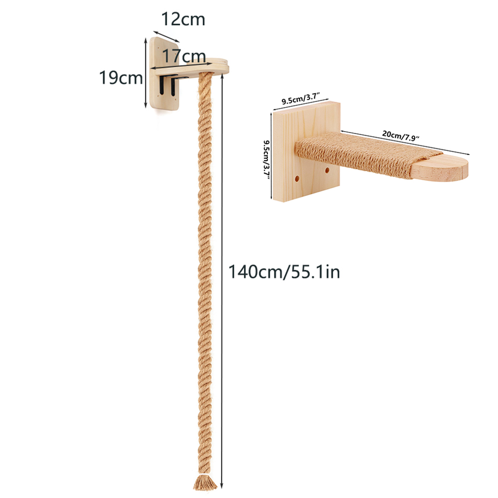 2Pcs Cat Climbing Rope and Shelf Set Wall Mounted Climber Tree Jungle Gym for Indoor Cats Scratching Post Ladder Interactive Toy: Default Title