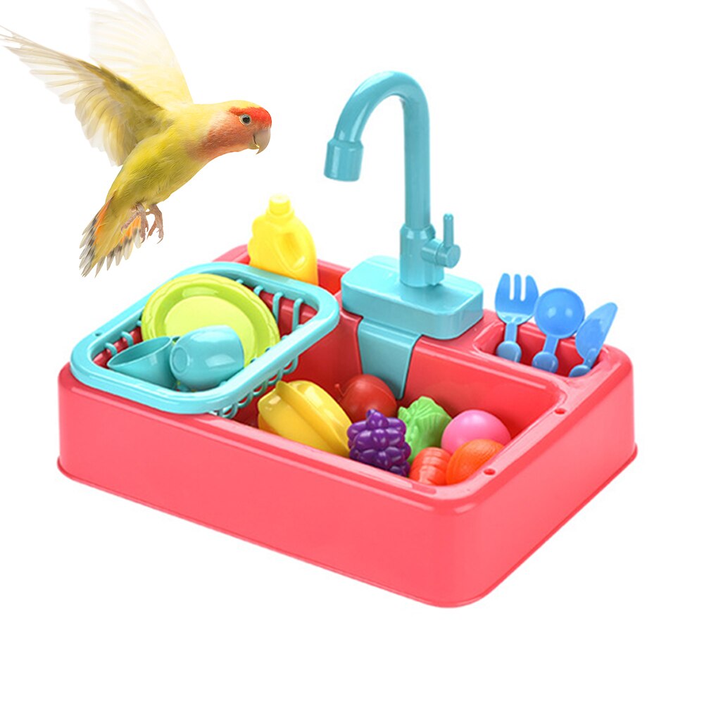 Fugl vandføder automatisk papegøje badekar swimmingpool vandhane papegøje bad brusebad vand dispenser fugl bur badeværelse papegøje legetøj: Lyserød