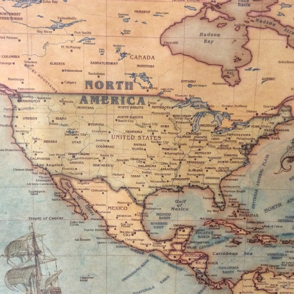 mapa náutico del mundo marino, pintura de papel de Arte Antiguo Retro, pegatina de decoración del hogar, póster de sala de estar, cafetería, póster antiguo, pegatina