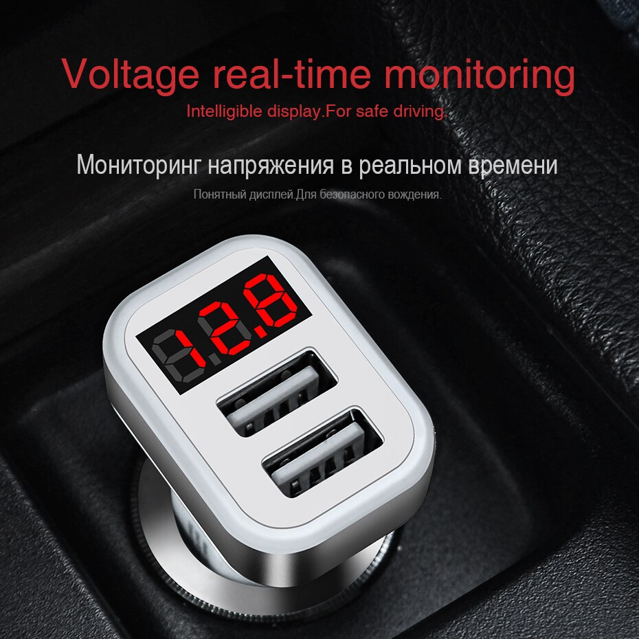 HOCO Car Charger Digital Display Dual USB Port for iPhone iPad Samsung Xiaomi Phone Charging Adapter 3.1A Car-charger Double USB