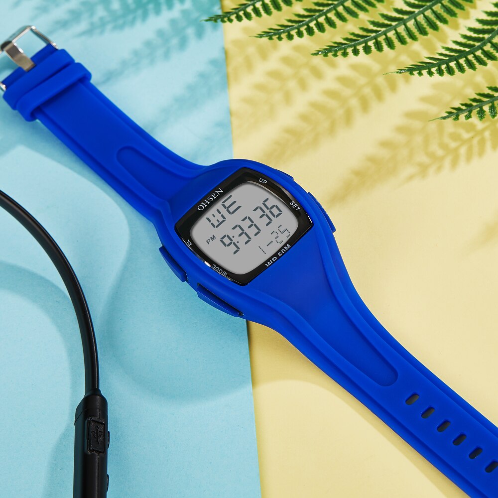 Digital Led Women Sport watches Blue silicone waterproof Lady Watch girl boy wristwatch stopwatch relogio feminino