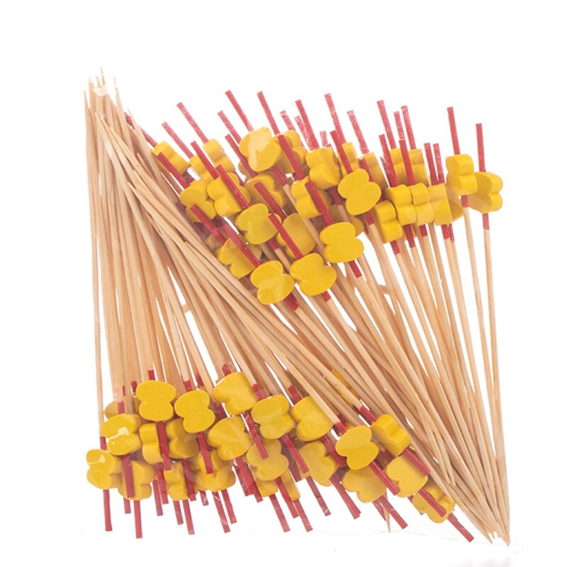 100PCS Gold Beads Bamboo Fruit Sticks For Kids Cocktail Decoration Picks Salad Sandwich Buffet Toothpicks Wedding Party Supply