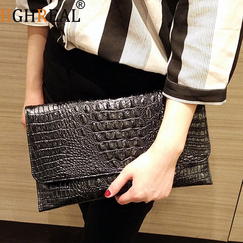 Highreal mulher envelope noite sacos de embreagem padrão crocodilo branco feminino couro pu bolsas ombro crossbody bolsas