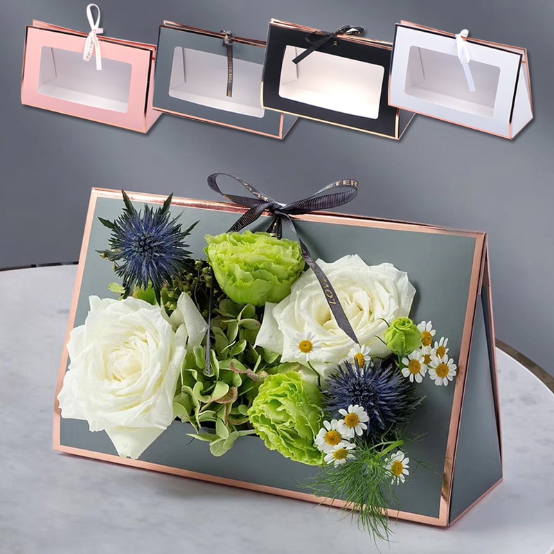 Flower Arrangement Bag Kraft Paper Folding Hollow Flower Box Hand Box Cardboard Floral Packaging Material J6A5526