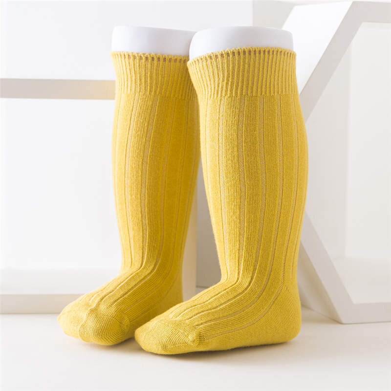 Balleenshiny Baby Katoenen Sokken Jongens Meisjes Elegantie Baby Sokken Lange Buis Kids Kinderen Spaanse Stijl Kniekousen Meisje Knie Hoge: YELLOW / 8cm for 0-6m