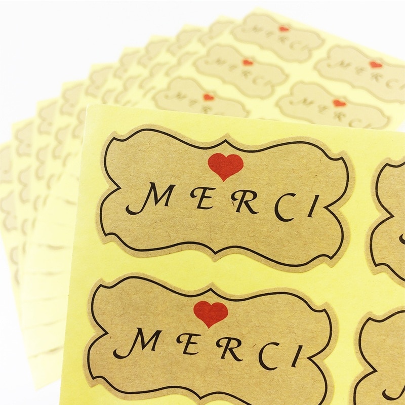 80 Stks/partij Big Size Diy Kraft Merci Seal Sticker Labels Diy Stickers Voor Wedding Party Scrapbooking Seals Labels