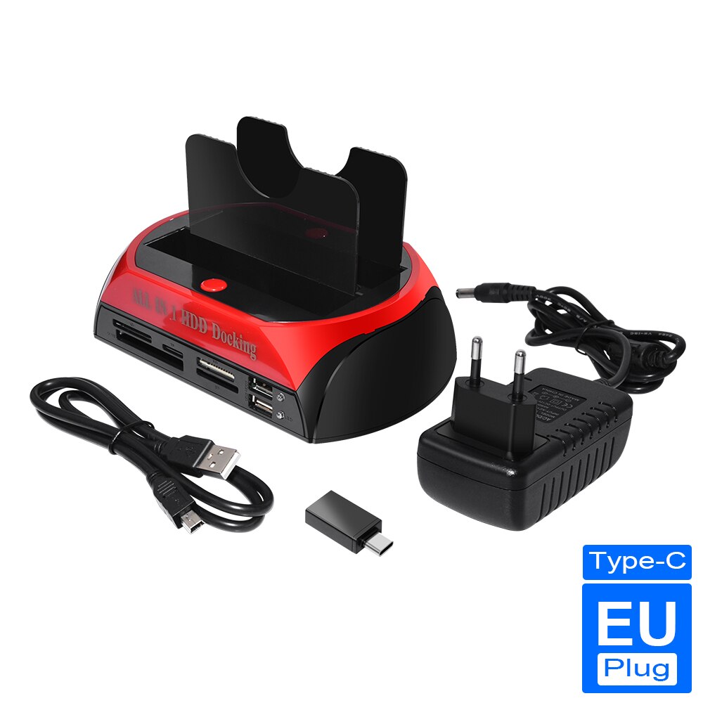 2 IDE 1 SATA USB2.0 Typ C Dual Externe Festplatte 2,5 Zoll 3,5 Zoll Dockingstation One Touch Backup OTB HUB Reader: Orange Rot