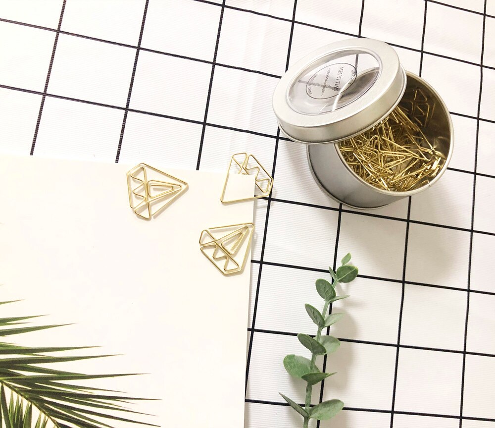 30 stk guld papirclips diamant form bogmærker klip sød i blik papir clips dispenser holder rund blik æske sæt