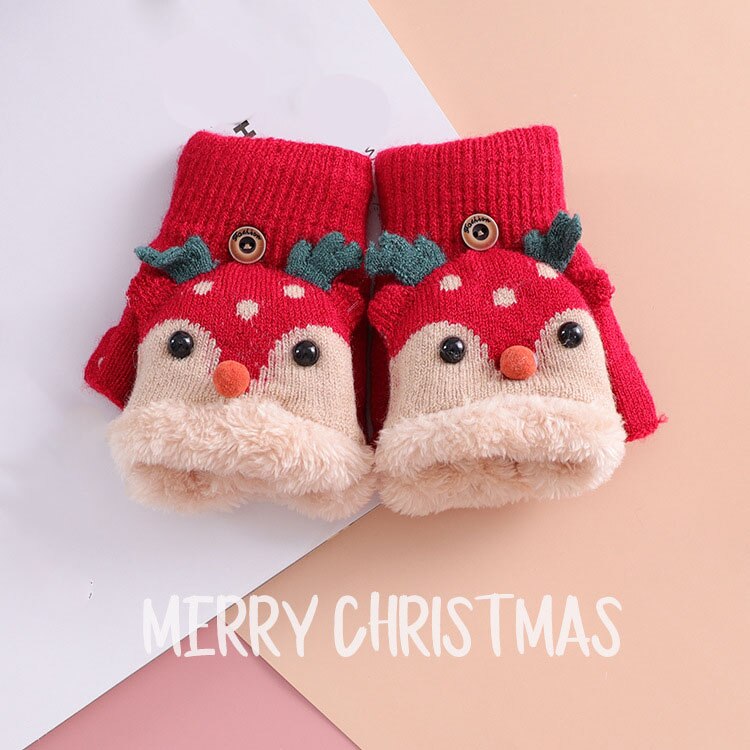 Weihnachten Elch Baby Handschuhe Halb Finger kippen Abdeckung Handschuhe Jungen Grils Ebene Warme freundlicher Handschuhe Gestrickte Handschuhe Baby Zeug: rot
