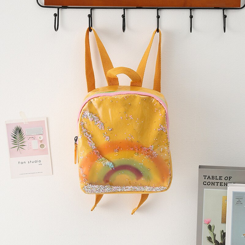 Cute Children Rainbow School Bag PVC Sequins Sweet Backpack Gilrs Kids Small Rucksack Kids Kindergarten Bags Schoolbag XA861H: Yellow