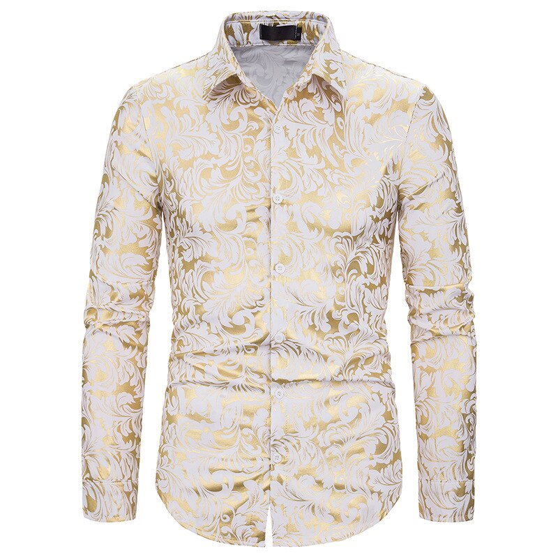 Männer Paisley Gold glänzend drucken Kleid Hemden Luxus -Geschmack schlank passen Stilvolle Hemd Männer Hochzeit Partei Bankett Hemd