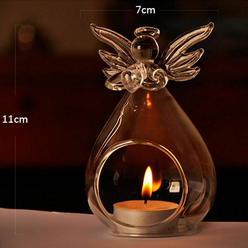 Romantic Angel Glass Crystal Hanging Tea Light Candle Holder Home Party Wedding Decor Fashionable Candlestick