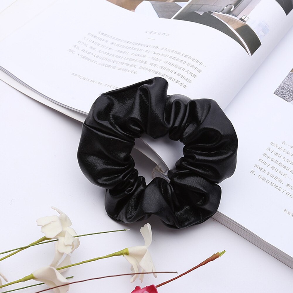 Bandana de piel sintética para niña y mujer, bandas elásticas para pelo, coletero, accesorios para el cabello, color dorado y negro, novedad de