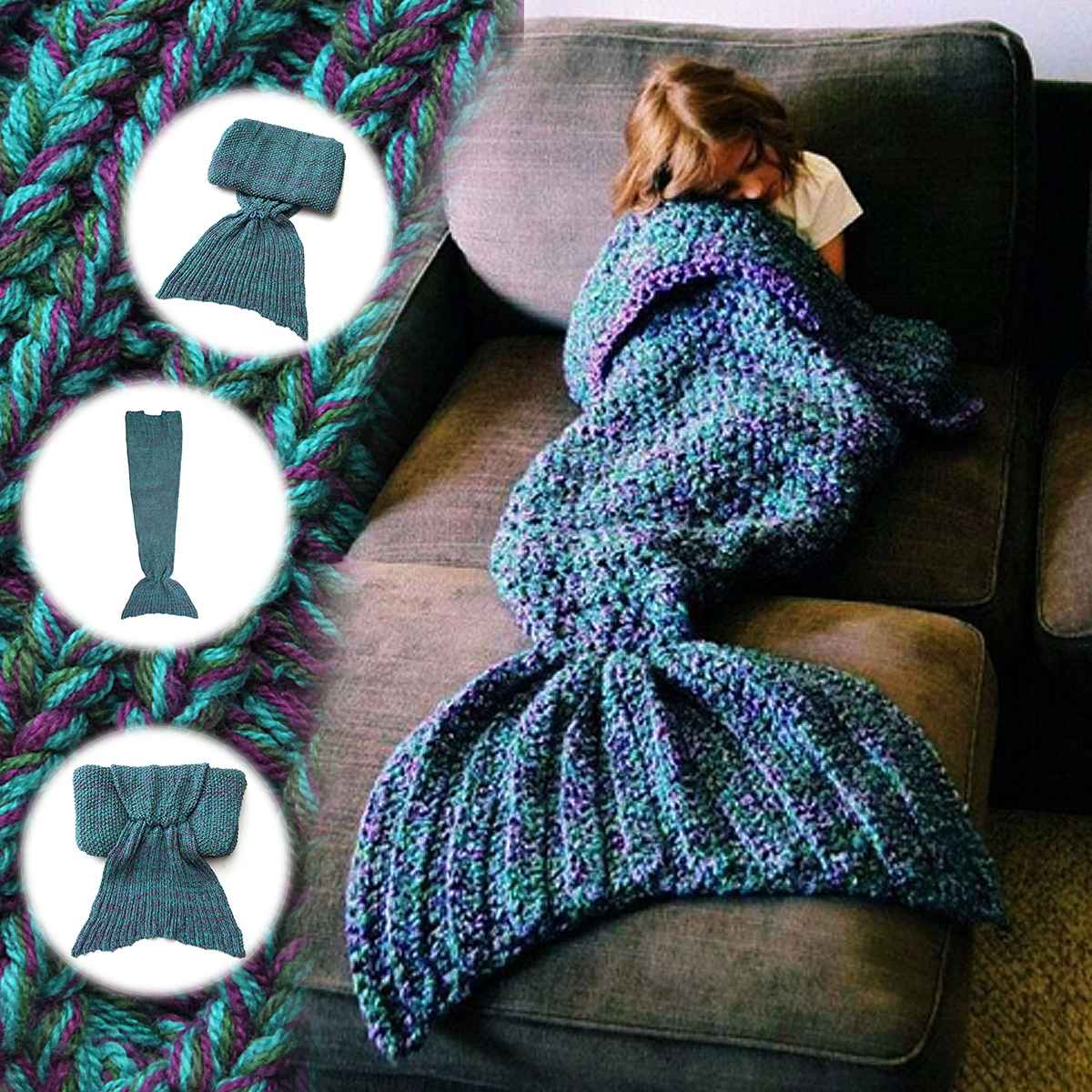 80cmx180cm Mermaid Tail Blanket Crochet Mermaid Blanket for Adult Super Soft All Seasons Sleeping Knitted Blankets Home Office: Green