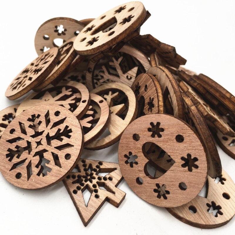 50pcs Natural Unfinished Wood Slices Round Wood Cutouts Ready To Be Painted and Decorated 30mm (Mixed Pattern)