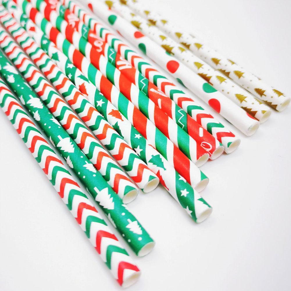 25 Stuks Kerst Papier Rietjes Sneeuwvlok Rietje Christmas Festival Decoraties Party Bar Supplies Voor Home Vrolijk Kitc I6B1