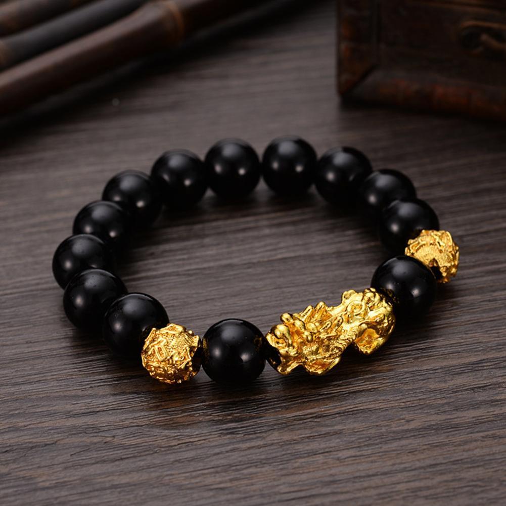 Feng Shui Zwart Obsidiaan Rijkdom Armband Pi Xiu Armbanden Draak Mantra Bead Bangle Trekken Rijkdom Geluk Voor Mannen Vrouwen