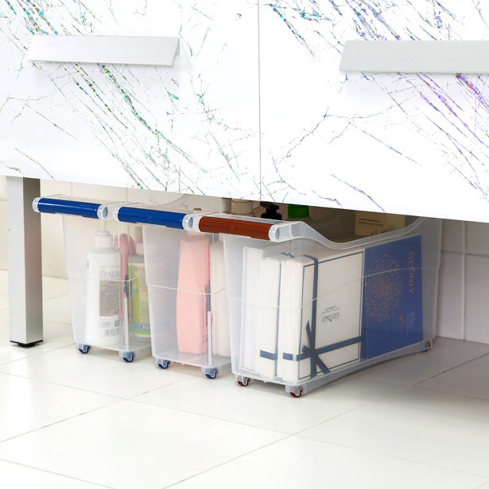 Kitchen Storage Box Transparent PP Large Capacity Storage Organizer On Wheels Can Storage Container With Castors Kitchen Gadgets