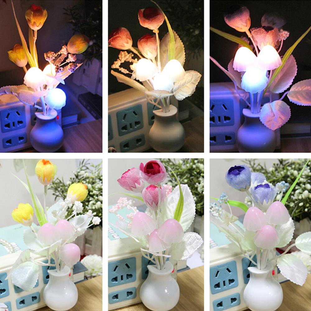 LED 7 Kleuren Veranderen Tulp Vorm Optisch Gecontroleerde Baby Kinderen Nachtlampje Paddestoel Wandlamp Projector Nachtlampje