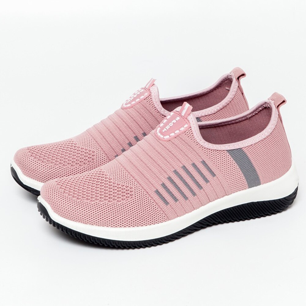 Vrouwen sneakers antislip schoenen Casual schoenen Lage Hak Sneakers vrouwen Knit Meshshoes Ademend Mode vrouwen schoenen D30: Roze / 9