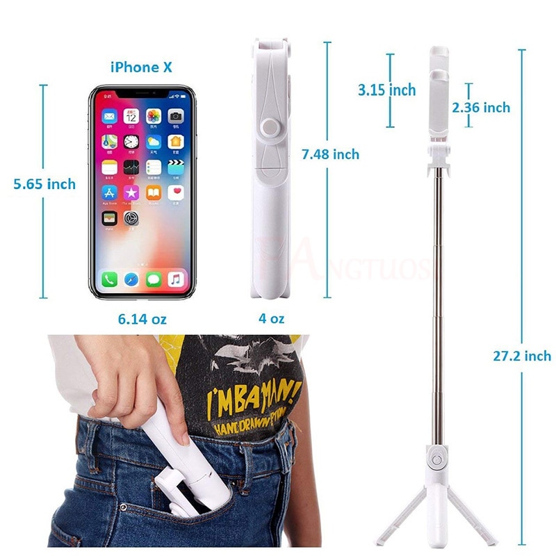 3 in 1 Handheld Bluetooth Selfie Stick Voor iPhone X 8 7 6s plus Draadloze Afstandsbediening Sluiter Monopod Draagbare uitschuifbare Mini Statief