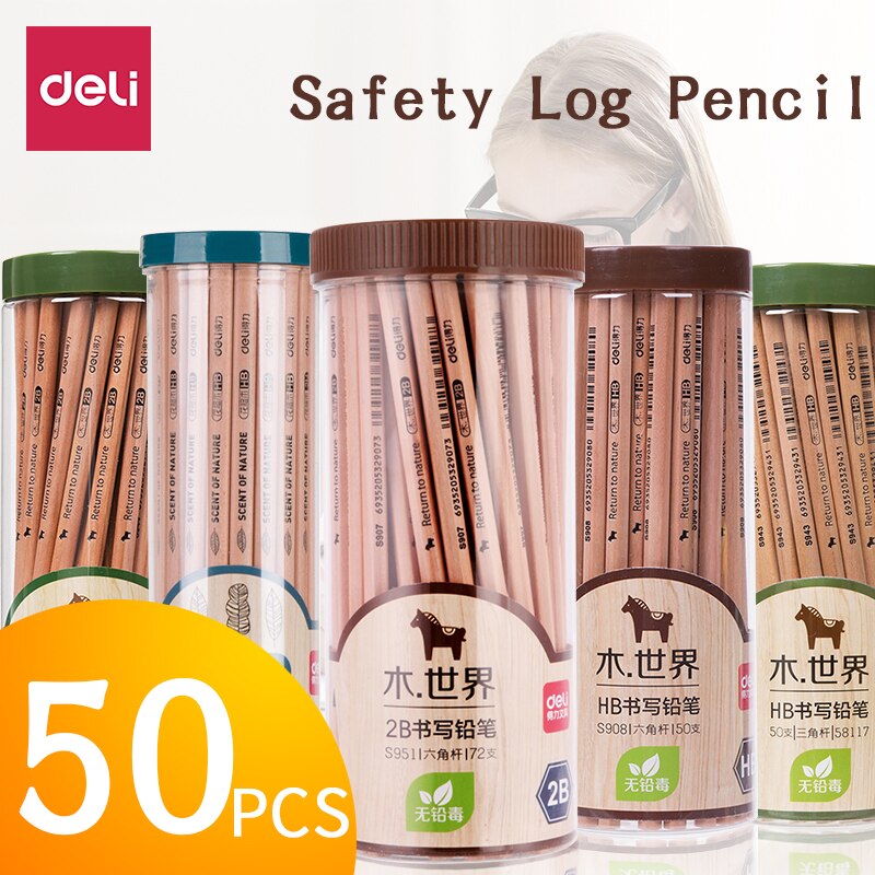 Deli log Wood Pencil 2B HB primary school children kindergarten writing test drawing sketch special pencil safety stationery