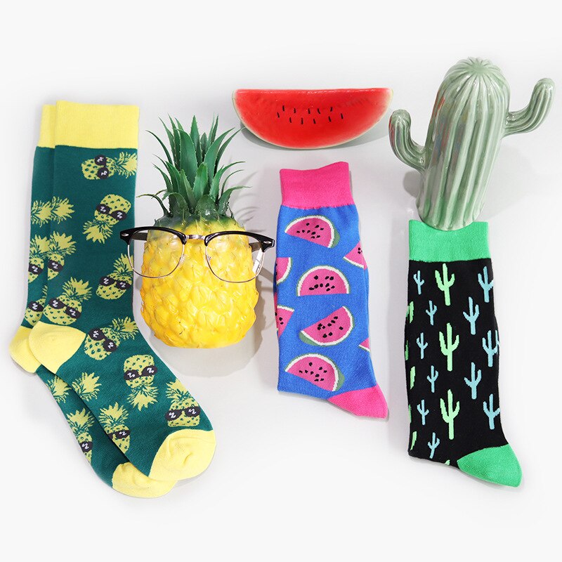 Peonfly Cotton Colorful Men Funny Food Pineapple Pumpkin Cactus Harajuku Happy Socks for Christmas