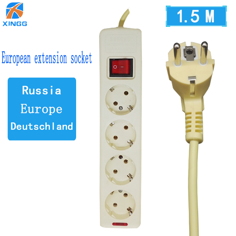 EU Europese Plug Power Strip Met Schakelaar AC Elektrische 4/5/6 Outlets Extension Socket Cord Kabel 1.5 M 16A 250 V