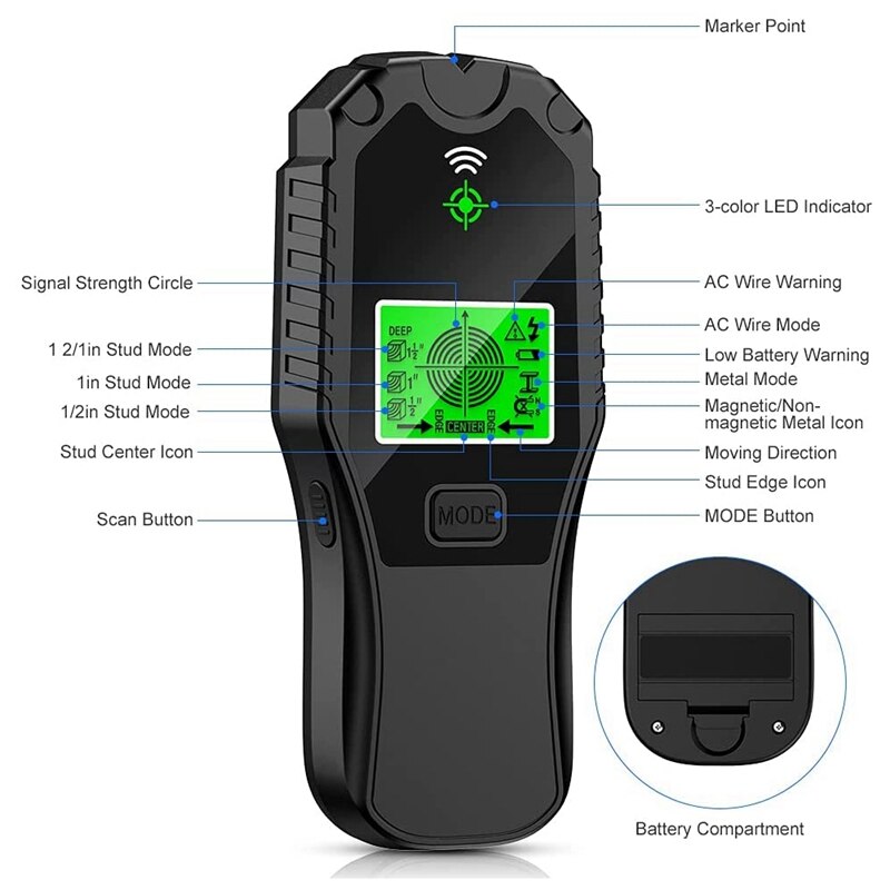 Stud Finder Muur Scanner Detector-Elektronische Metalldetektor Elektrische Pijp Meter Met Lcd-scherm Automatische Kalibratie