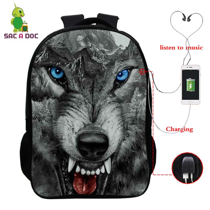 Usb-lade-rucksack, laptop-rucksack für damen und herren, schulrucksack, #39 3d zoll-rucksack mit löwenmuster, 16- zoll-reiserucksack, freizeitrucksack: Grün