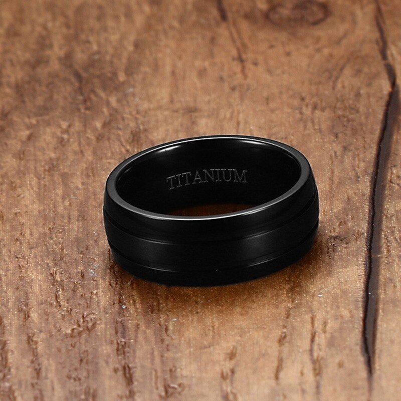 Joyería VNOX, anillos de cúpula de acero y titanio negro de 8mm para hombre, bandas de boda de doble ranura con acabado mate, tallas de EE. UU. 9 a 12