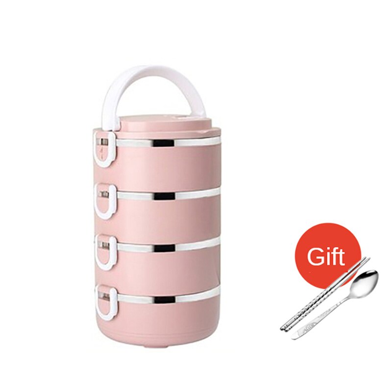 Microwave Stainless Steel Thermal Lunch Box Food Storage Box Travel Picnic Leakproof Lunch Box Students Work Adult Lunch Box: Pink 4 Layer