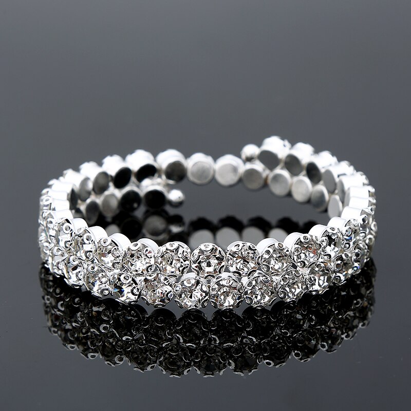 MB-8 Crystal Bracelets For Women Multilayers Silver Color Link Bracelets & Bangles Full Rhinestone Wedding Jewelry