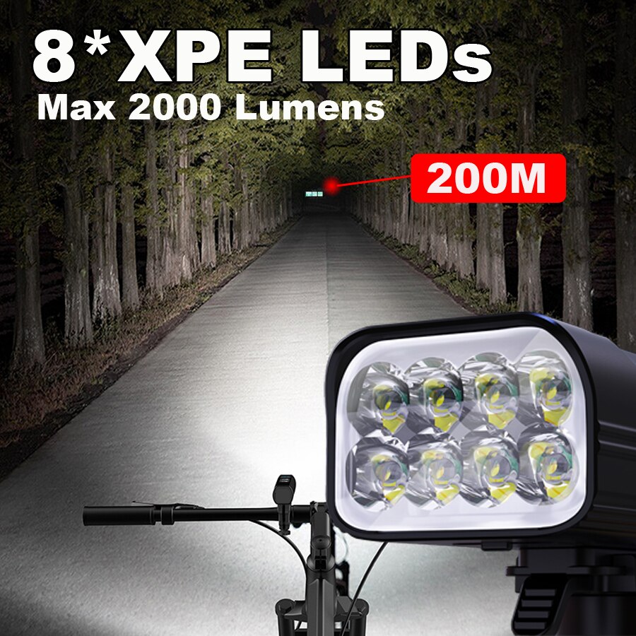 NEWBOLER 8 LEDs Pantalla de potencia de luz de bicicleta 2000 Lumen 10000mA Luces de bicicleta MTB Faros de ciclismo como accesorios de bicicleta de banco de energía