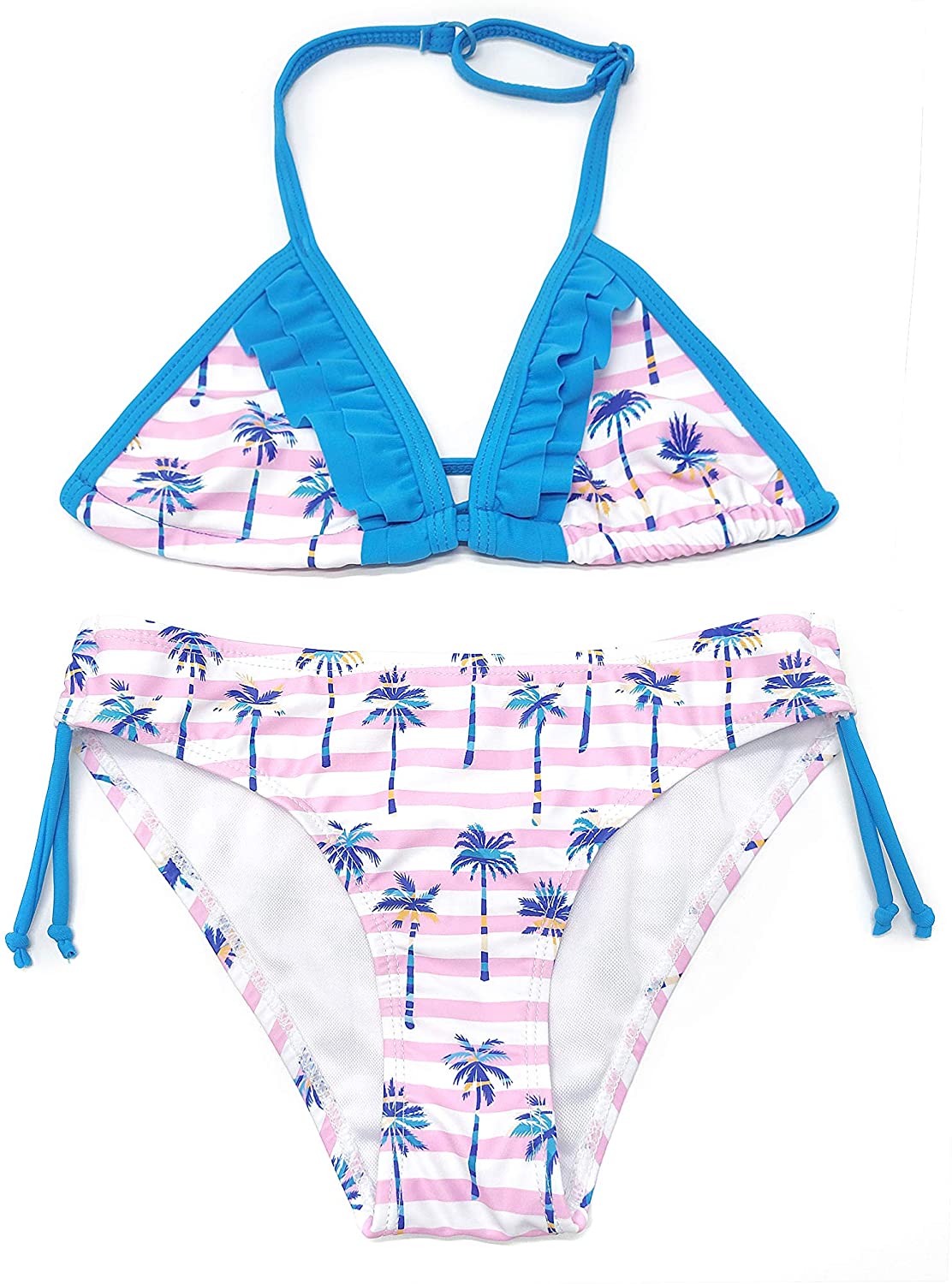 Shekini Meisjes Badpak Halter Driehoek Bikini Leuke Lace Print Tweedelige Kinderen Badmode Strand Badpakken Tiener Bikini: Sky Blue Print-07Y / 8-10