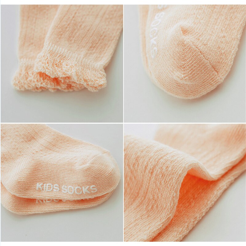 Baby pige sommer stil shift mesh tynde babystrømper blonder løs lim skridsikker baby over knestrømper anti-myg