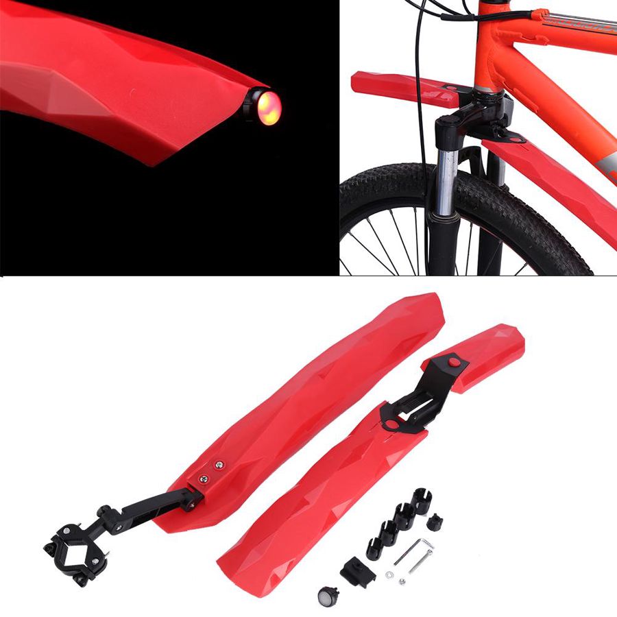 Guardabarros duraderos de 4 colores para bicicleta de montaña, guardabarros delantero y trasero con luz trasera LED, guardabarros, piezas para bicicleta